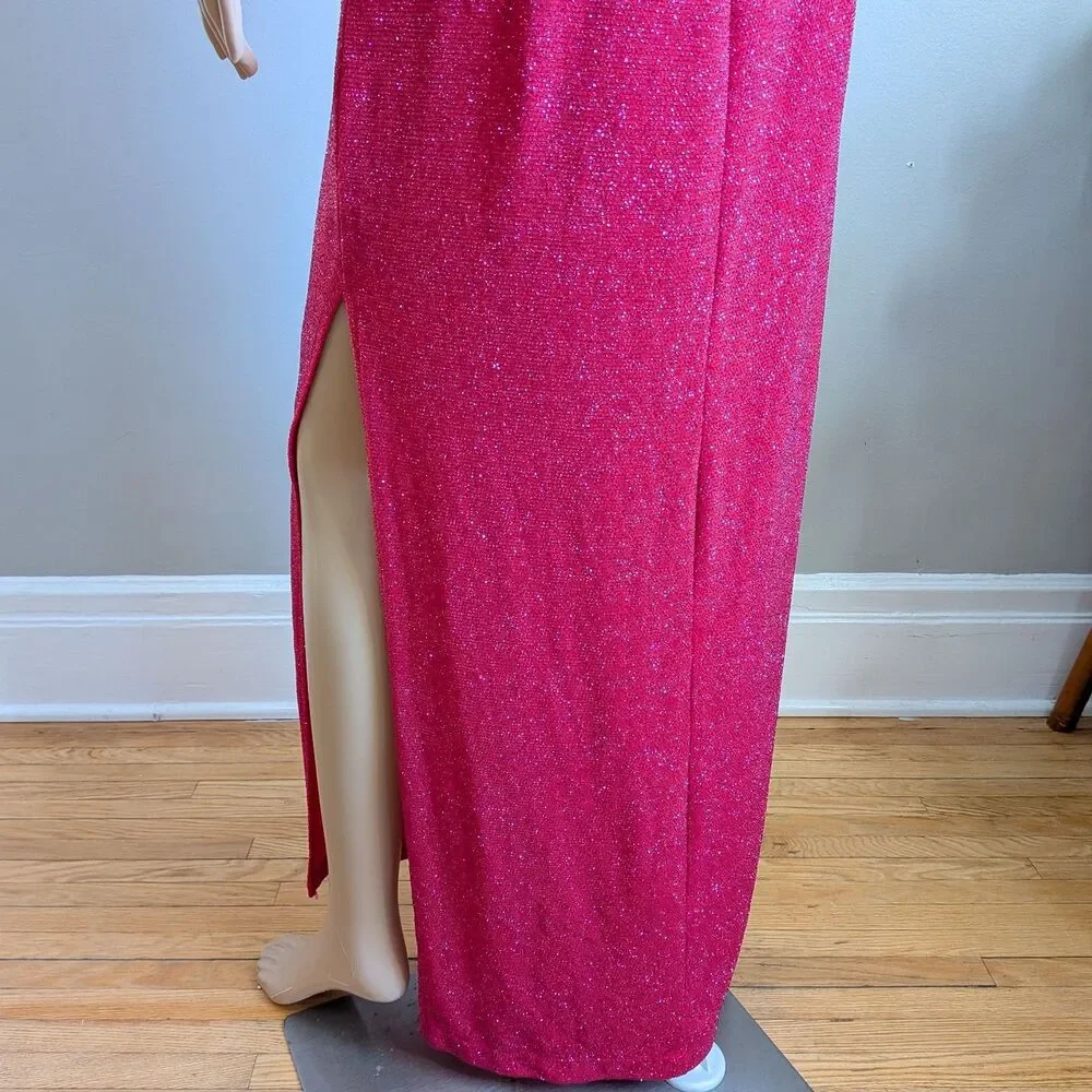 Vintage Y2K Be Smart Red/Pink Glitter Prom Gown Evening Halter Siren Size 13/14
